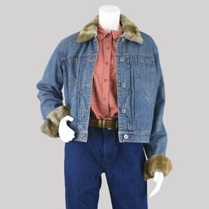 Vintage Liz Claiborne Jean Jacket with French Fur Cuffs Women's Medium